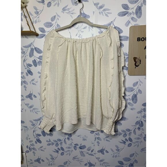 Max Studio Smocked Long Sleeve Blouse Ecru Ivory Size S - Picture 4 of 9